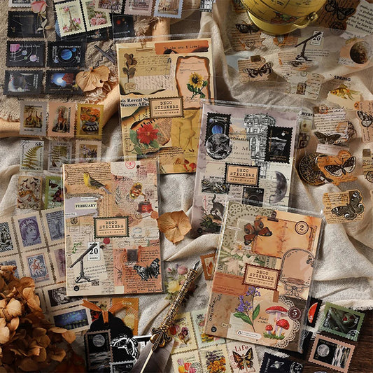Vintage Old paper Stickers Pack | Adhesive Deco Diecut transparent label for Journal