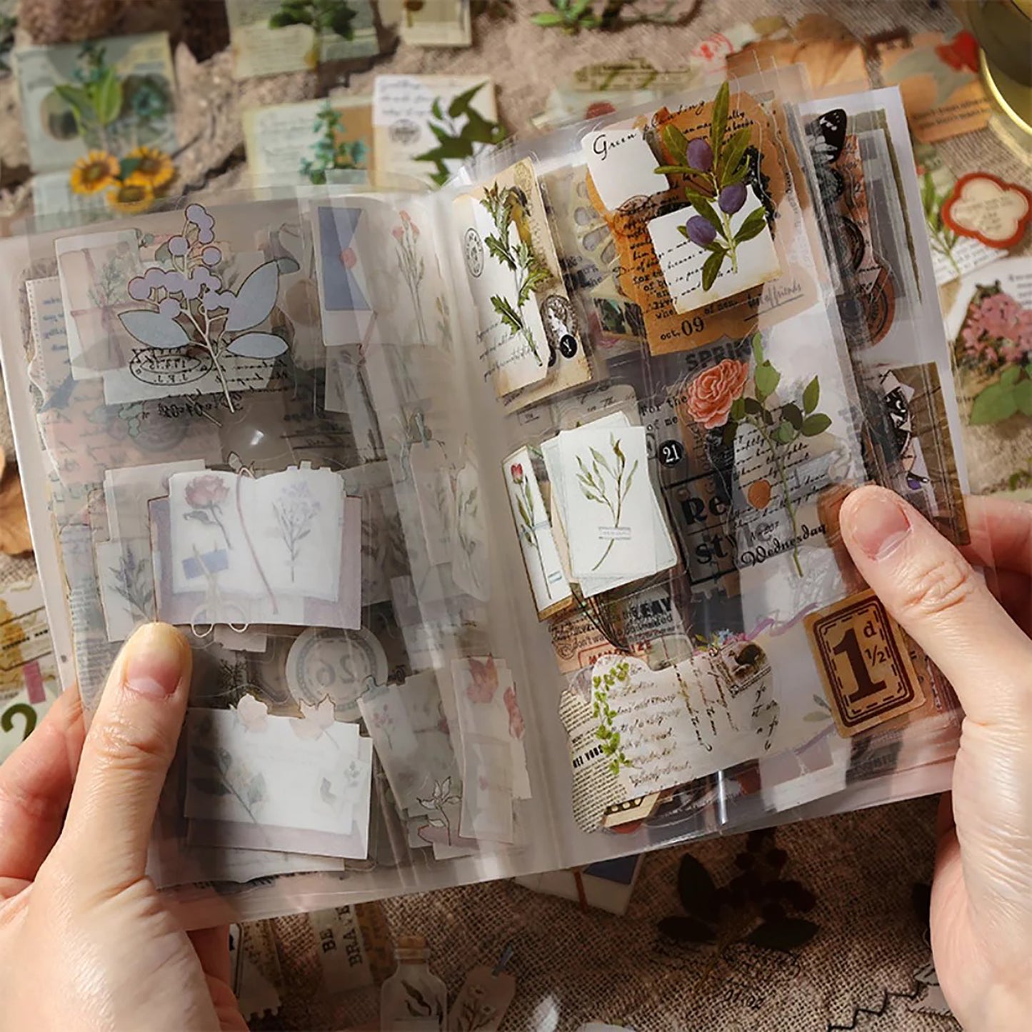 Vintage Old paper Stickers Pack | Adhesive Deco Diecut transparent label for Journal