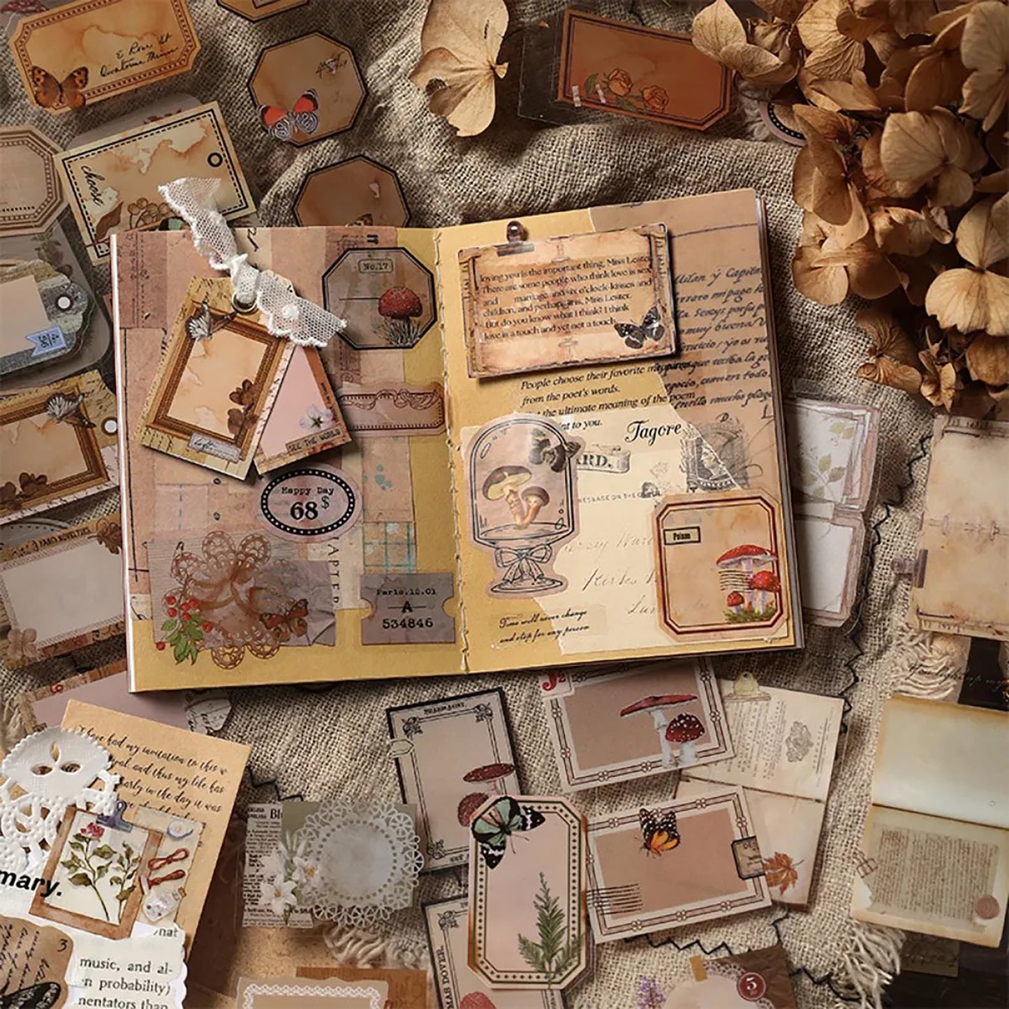 Vintage Old paper Stickers Pack | Adhesive Deco Diecut transparent label for Journal