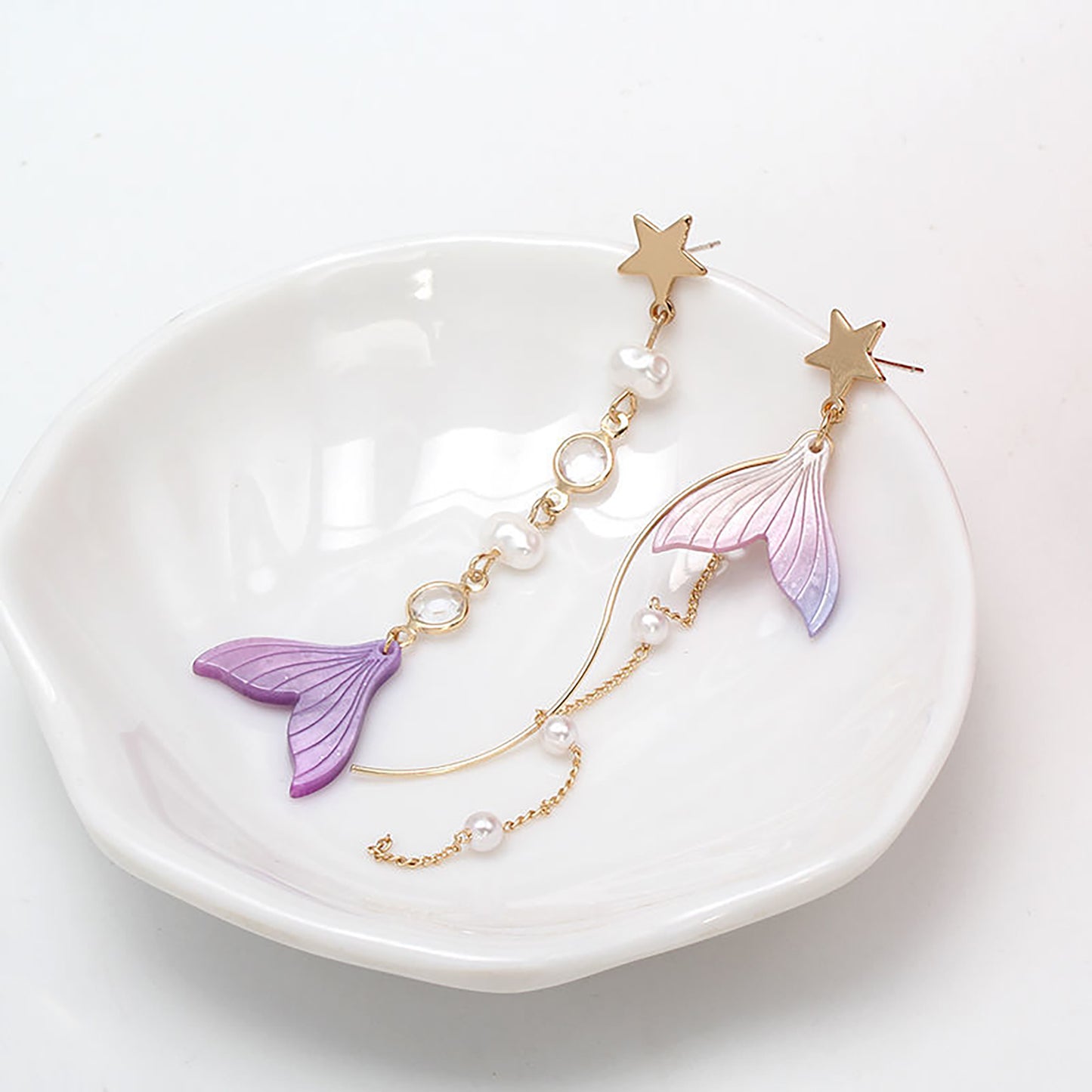 Rafayel inspired rainbow fish tail Earrings | Love and Deepspace drop Pierced clip-on ear ring