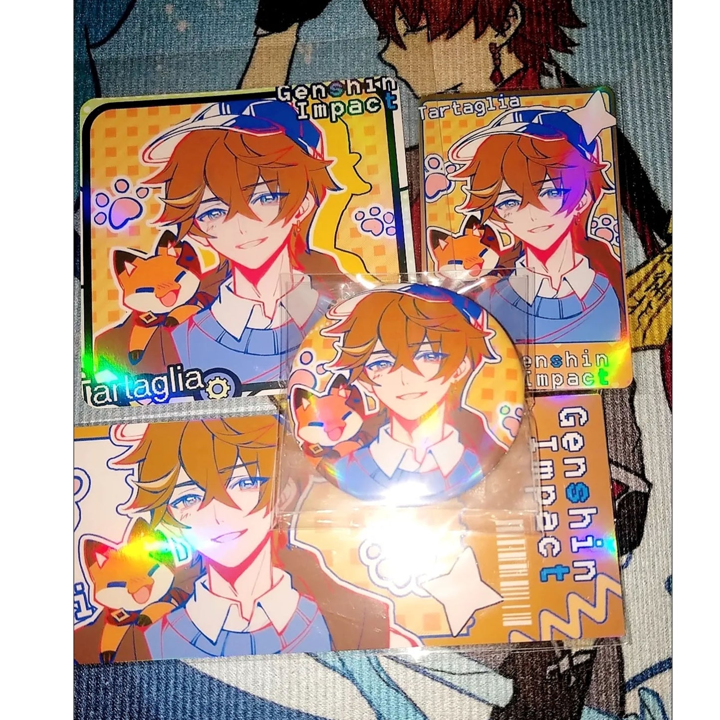 Genshin Impact 4-in-1 holographic photocard & ticket & card & pin set | hologram design