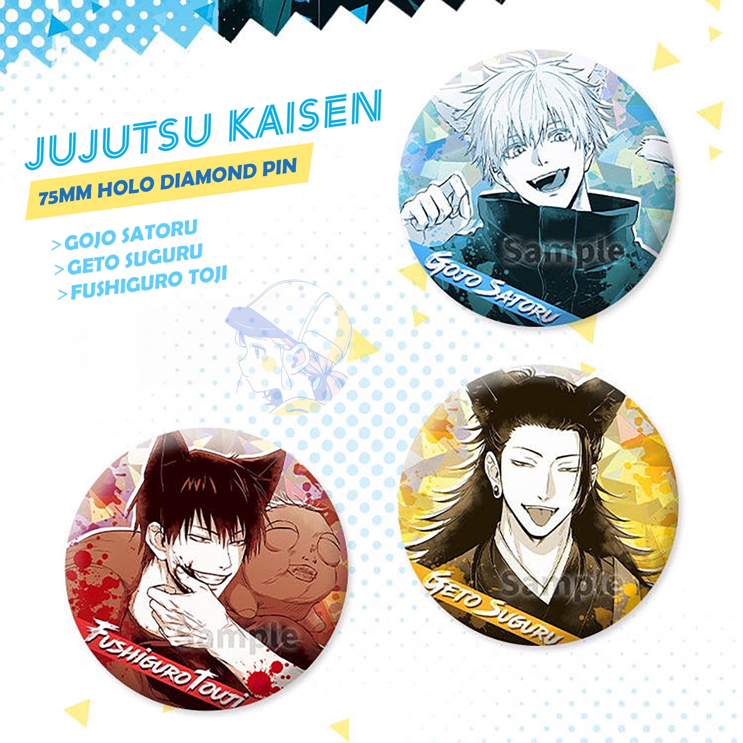 Jujutsu kaisen X Animal ears Button hologram pins set | JJK Satoru Suguru Toji