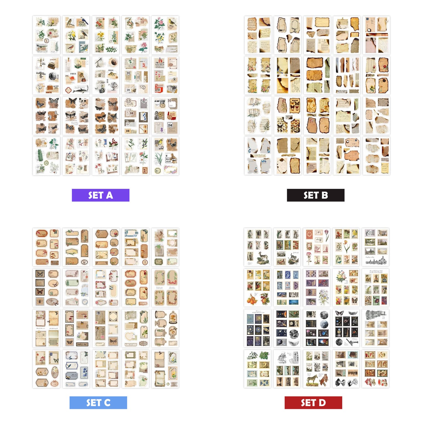 Vintage Old paper Stickers Pack | Adhesive Deco Diecut transparent label for Journal