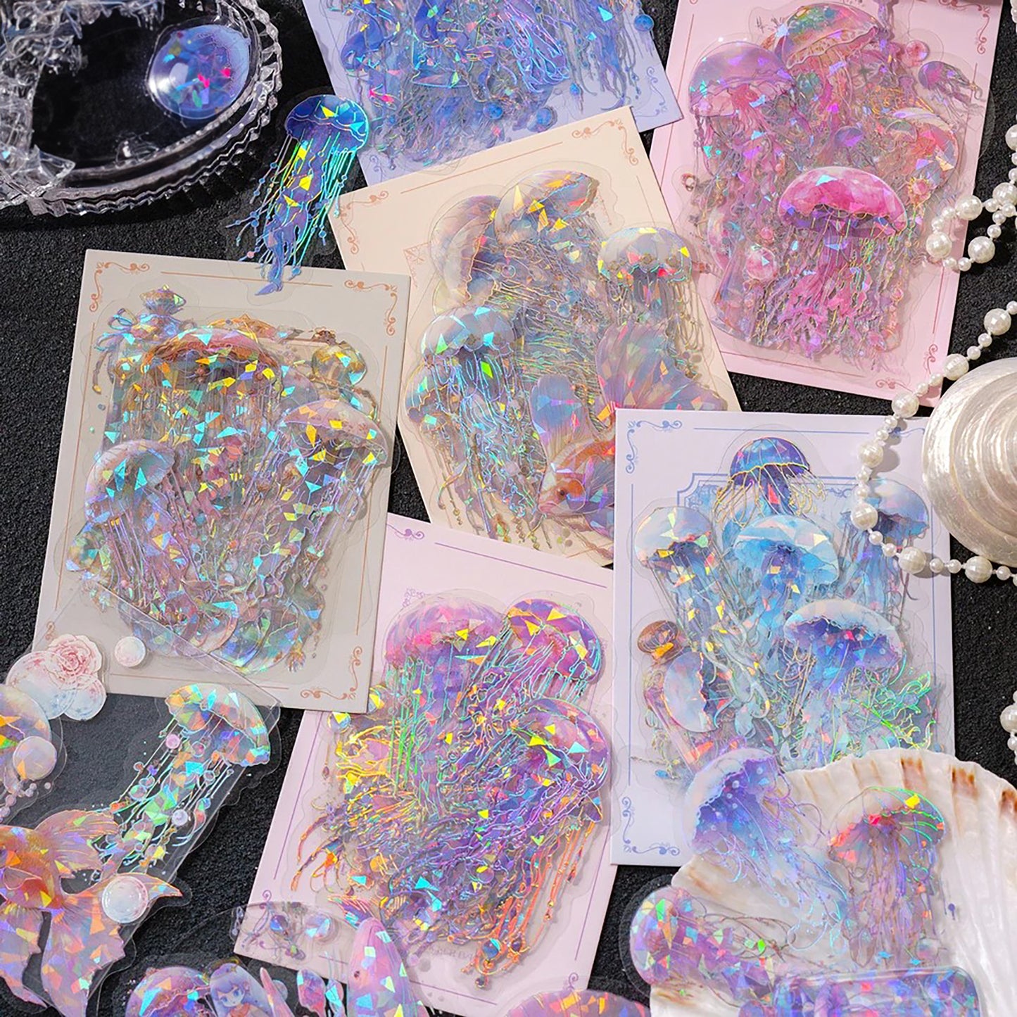 Jellyfish stickers Pack | jelly fish sea label set holographic Adhesive Deco Sticker