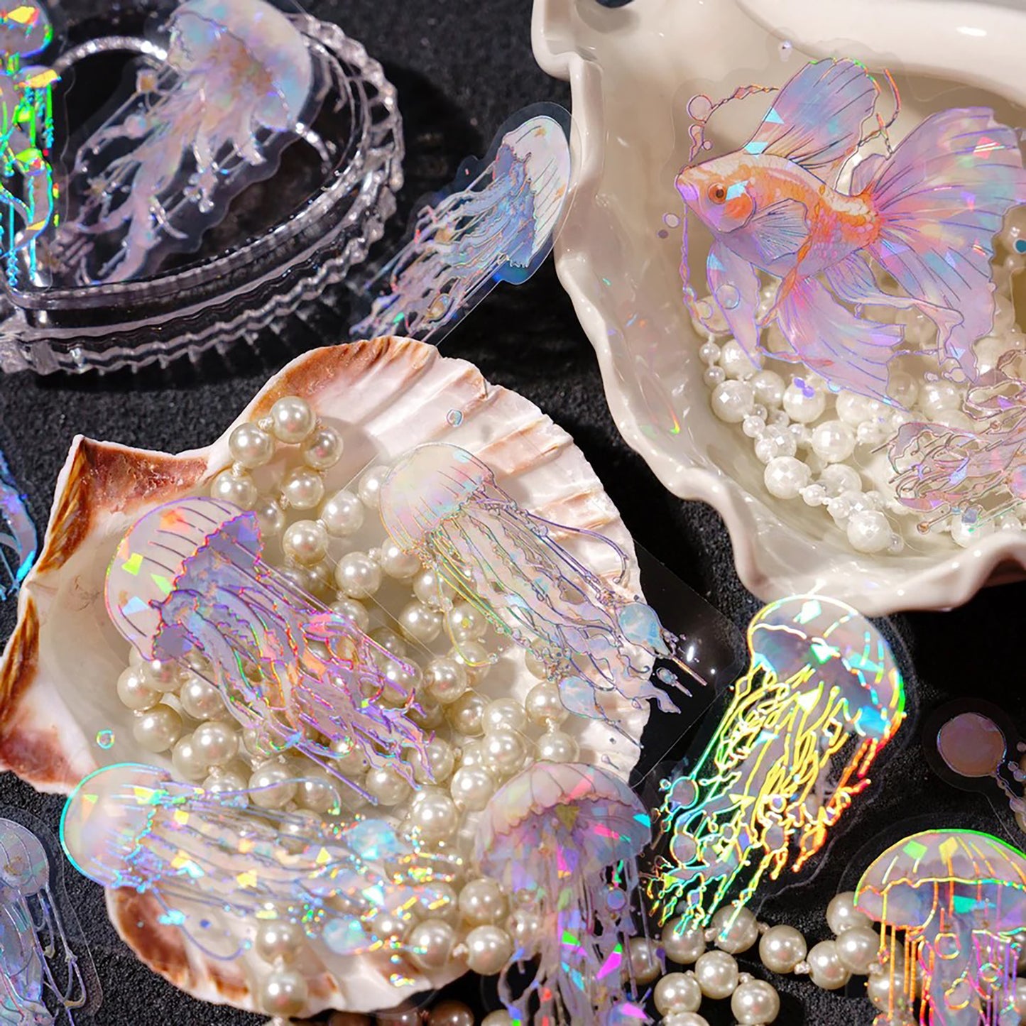 Jellyfish stickers Pack | jelly fish sea label set holographic Adhesive Deco Sticker