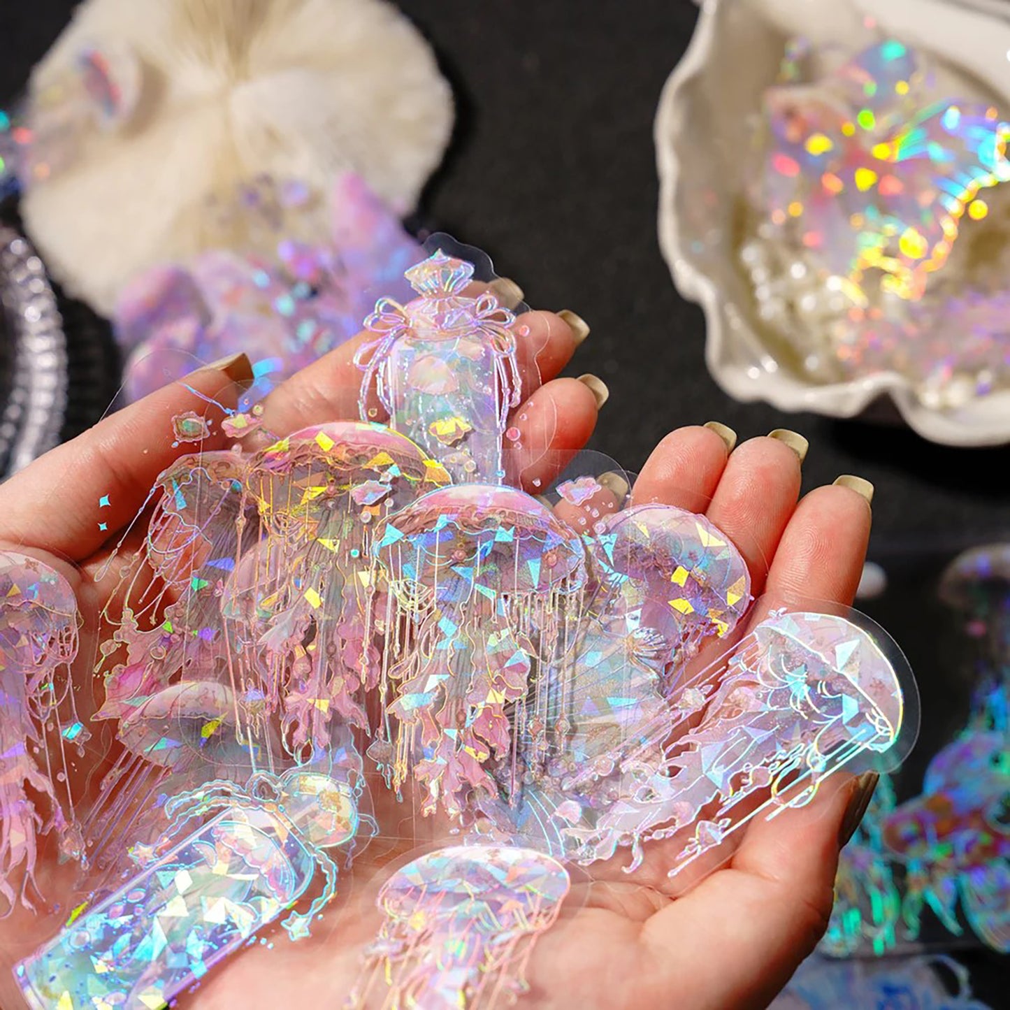 Jellyfish stickers Pack | jelly fish sea label set holographic Adhesive Deco Sticker