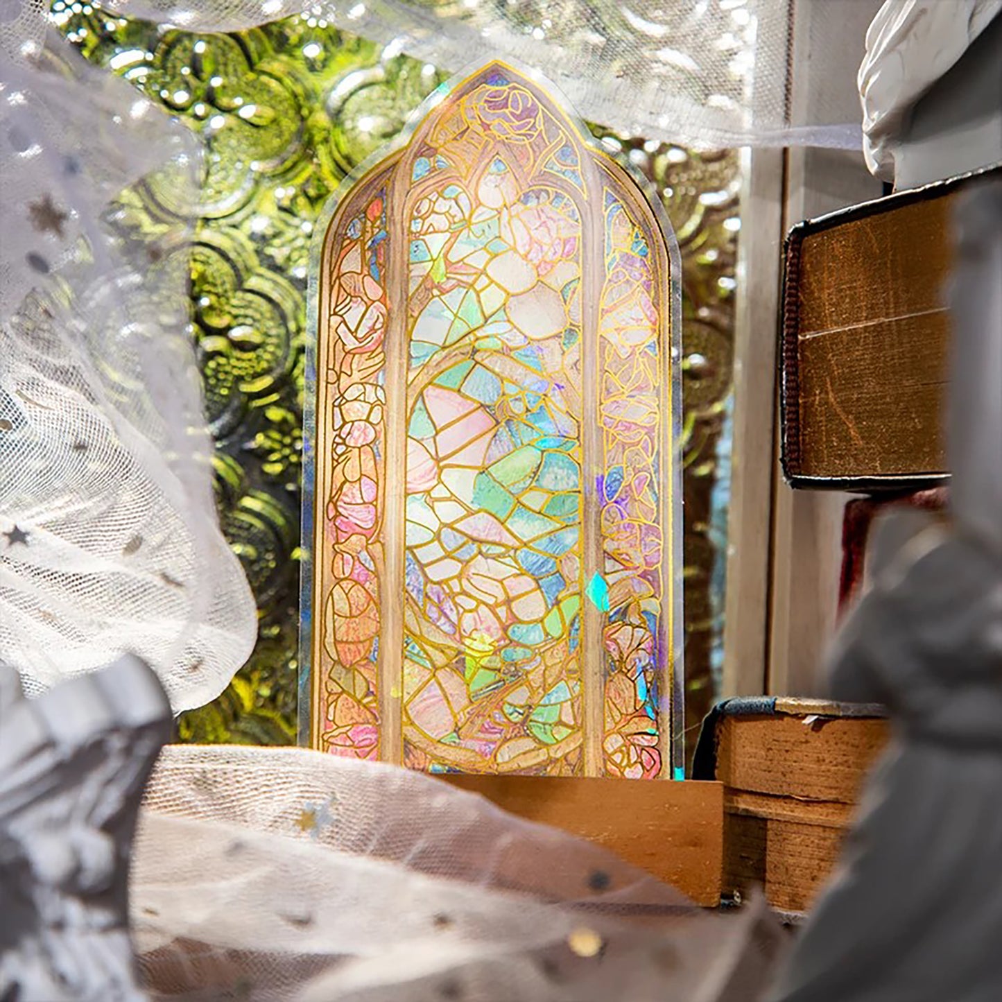 Stained Glass Stickers Pack | Church windows with flower holographic Adhesive Deco Sticker