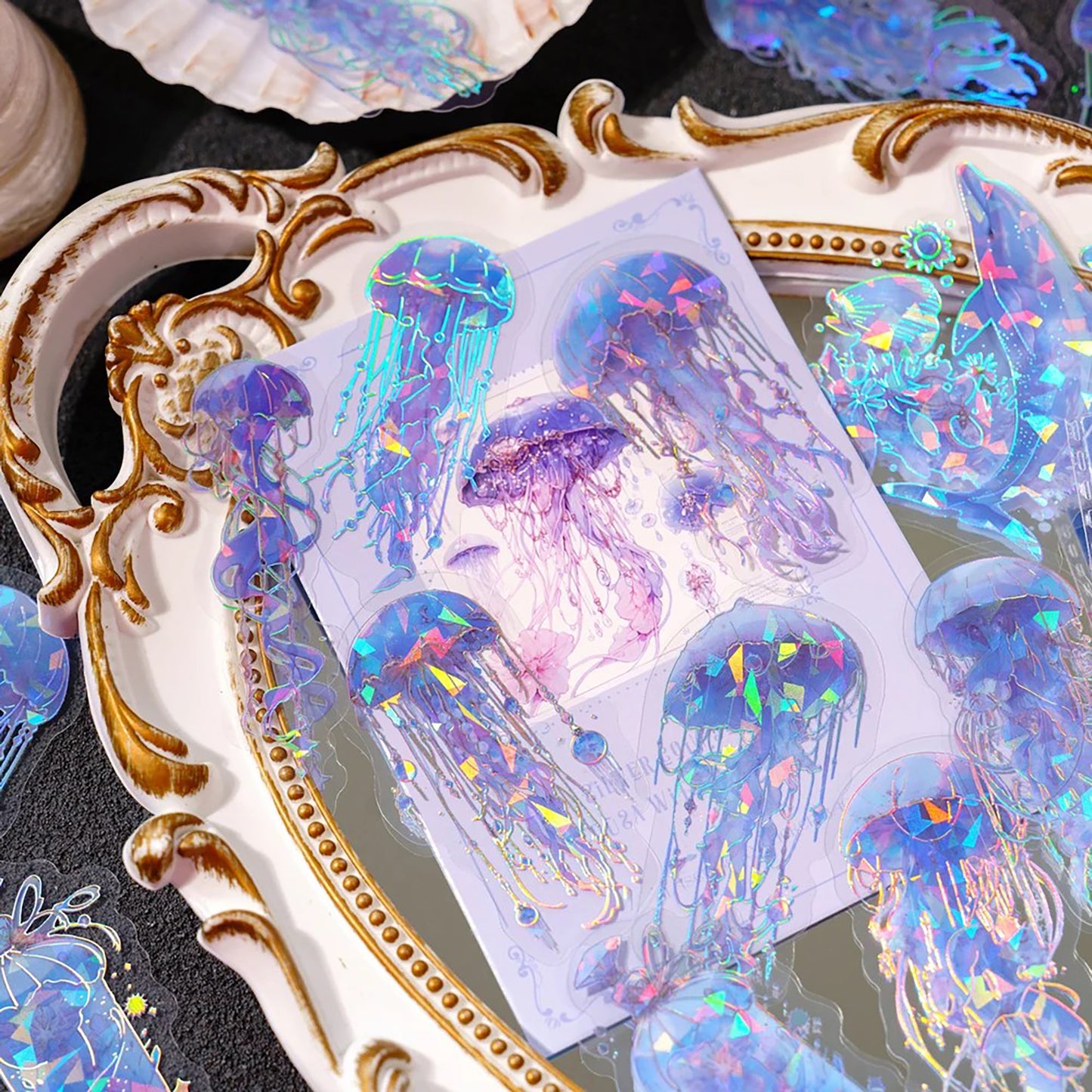 Jellyfish stickers Pack | jelly fish sea label set holographic Adhesive Deco Sticker