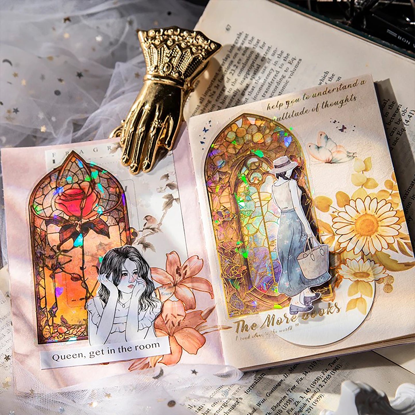 Stained Glass Stickers Pack | Church windows with flower holographic Adhesive Deco Sticker