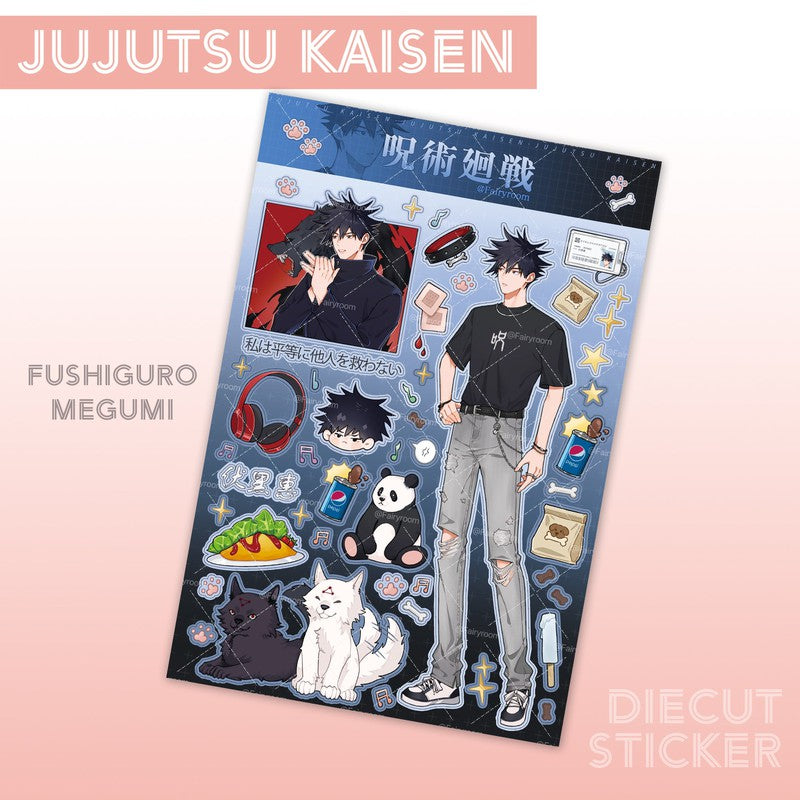 Anime Jujutsu kaisen Fanart die-cut glitter sticker | Gojo Megumi Yuuji
