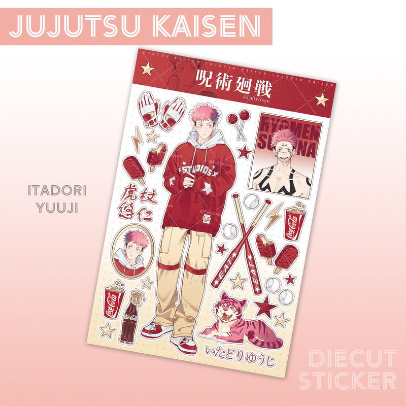 Anime Jujutsu kaisen Fanart die-cut glitter sticker | Gojo Megumi Yuuji
