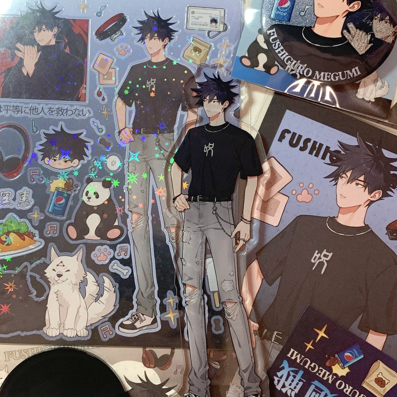 Anime Jujutsu kaisen Fanart die-cut glitter sticker | Gojo Megumi Yuuji