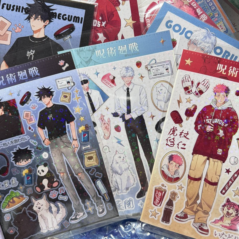 Anime Jujutsu kaisen Fanart die-cut glitter sticker | Gojo Megumi Yuuji